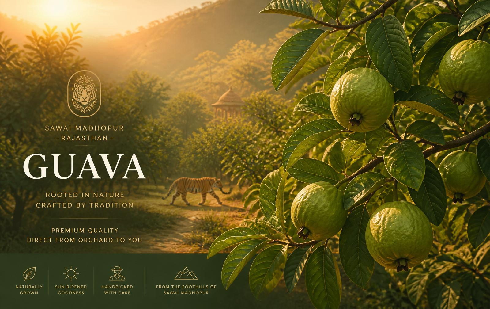 Sawai Madhopur guava orchard at golden hour